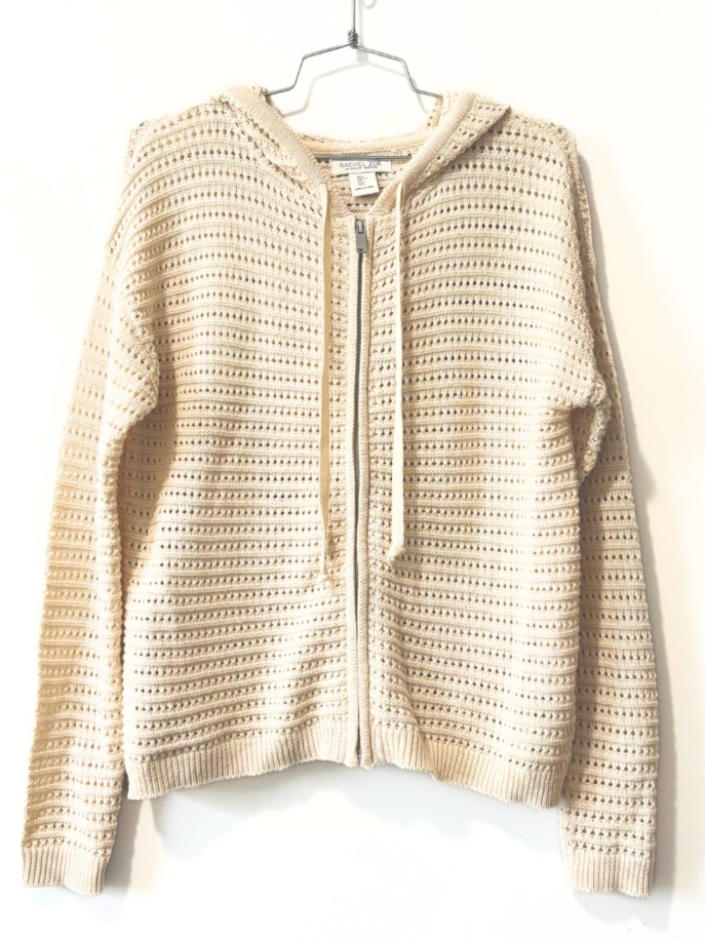 Rachel Zoe Open-Knit Zip Hoodie Cream Size L